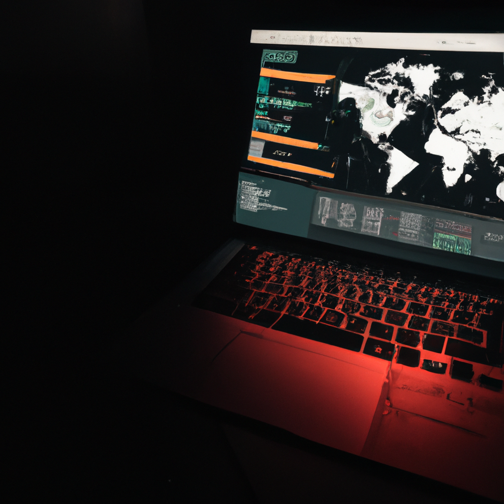 AI-generated art: Data journalism track showing a Canadian map and analytics dashboard on a laptop