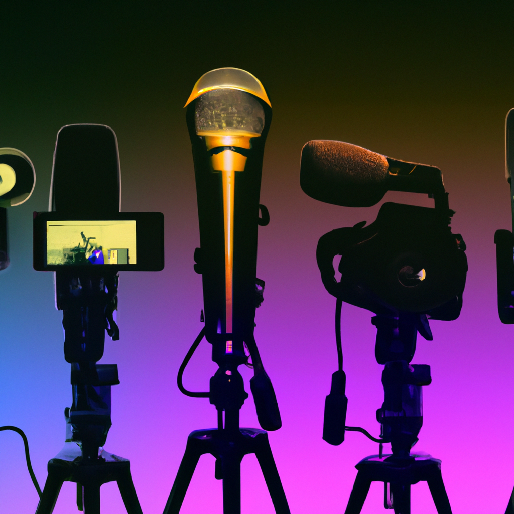 AI-generated art: Multimedia storytelling with camera, microphone, and colorful editing timeline